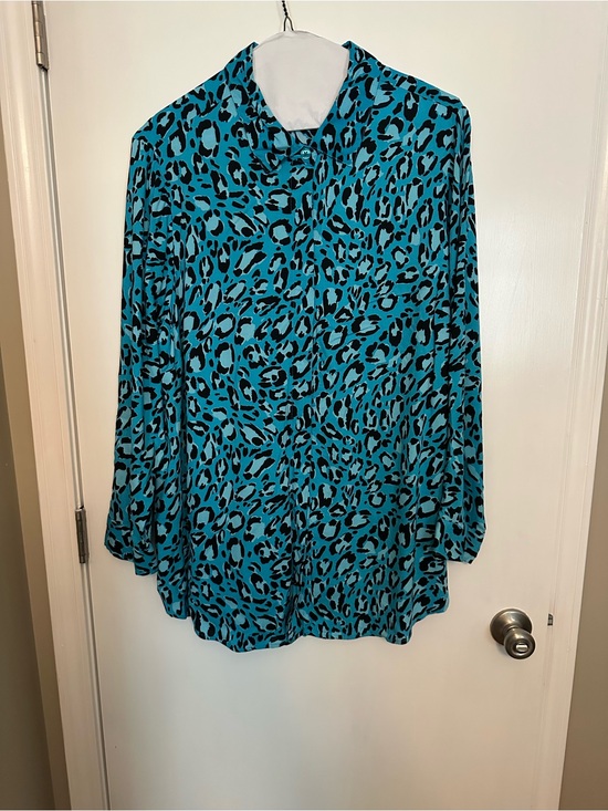 Jessica London Tops - Jessica London Teal and Black Leopard Print Button-Down Blouse Size 22W EUC